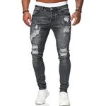 Jeans skinny rasgado para homens, calça jeans monocromática, calça lápis slim fit, jeans vintage, estilo de rua, moda casual, venda quente