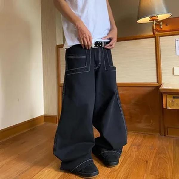 High Street Jnco Bordado Demin Jeans para homens e mulheres, Hip Pop, ajuste solto, calças largas para casal, cintura média, Knock Trendy