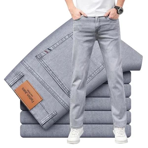 Jeans de algodão elástico fino masculino, calças retas confortáveis para negócios, roupas casuais masculinas, calças de marca de moda verão