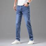 Jeans de algodão elástico fino masculino, calças retas confortáveis para negócios, roupas casuais masculinas, calças de marca de moda verão