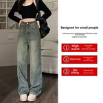 Calças de emagrecimento de cintura alta, calças de perna reta, estilo americano vintage, atacado, verão