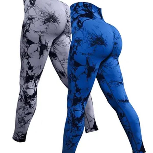 Calças de Yoga Seamless Tie Dye para Mulheres, Leggings Esportivas, Cintura Alta, Collants Push Up, Leggings Fitness Workout, Roupas de ginástica, 2 peças