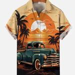 Camisa havaiana clássica masculina, estampada de carro retrô, manga curta, blusas de praia, menina hula, tiki club, moda