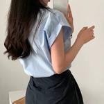 Blusa solta de manga curta feminina, lapela simples, camisa versátil, top feminino, monocromática, básica, moda verão