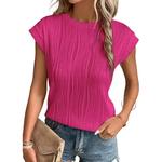Camiseta feminina de gola redonda texturizada, camiseta básica, blusas casuais, tops básicos, malha, sólida
