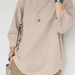 ZANZEA-Tops com gola em O para mulheres, blusa casual, camisa larga sólida, trabalho vintage OL, manga 3/4, primavera e verão