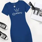 Camisola de manga curta estampada rainha feminina, camiseta loungewear casual, roupas de verão, vendas quentes, 2024