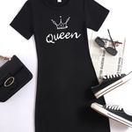 Camisola de manga curta estampada rainha feminina, camiseta loungewear casual, roupas de verão, vendas quentes, 2024