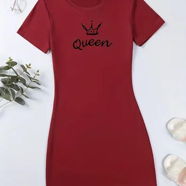 Camisola de manga curta estampada rainha feminina, camiseta loungewear casual, roupas de verão, vendas quentes, 2024