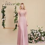 Babyonline rosa vestido de dama de honra pérolas ilusão manga curta boho festa de casamento vestidos de hóspedes chiffon a linha vestidos femininos