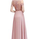 Babyonline rosa vestido de dama de honra pérolas ilusão manga curta boho festa de casamento vestidos de hóspedes chiffon a linha vestidos femininos