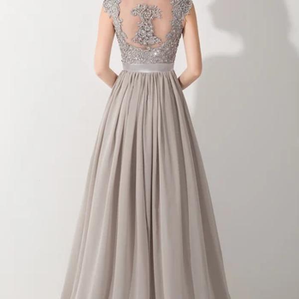 BABYONLINE vestido de robe de soirée A Linha Vestidos Dama de honra para Contas de Pérolas Festa de Casamento Chiffon Longo Illusion Voltar Vestidos שמלות שושבינה