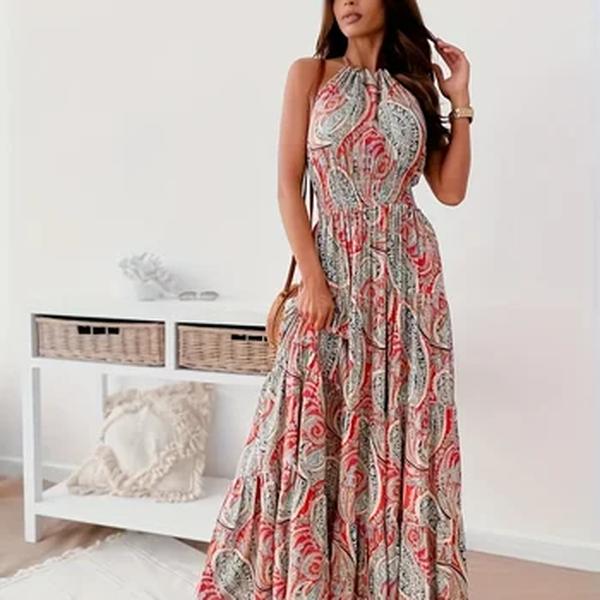Vestido de cintura alta sem mangas feminino, Comprimento Midi, Cor Contraste, Elegante, Solto, Verão, Moda Praia, Feminino, Novo, 2022