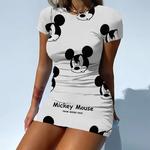 Disney-Vestidos Mickey e Minnie femininos, vestidos magros, sexy, mangas curtas, verão, vestidos elegantes, festa com cintura, moda, marca