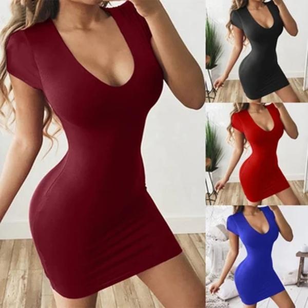 Vestido de quadril apertado monocromático, manga curta, magro, festa à noite, Europa, Estados Unidos, sexy, coleção de moda