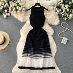 Vestido bodycon de malha sem mangas feminino, vestido Midi linha A, vestido de malha, elástico, patchwork, streetwear, moda, 2022, 2024