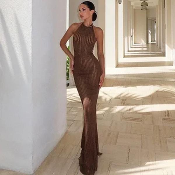 Vestido Maxi sem encosto feminino Halter, vestido sexy de baile, roupas elegantes para festa do clube, vestidos de verão