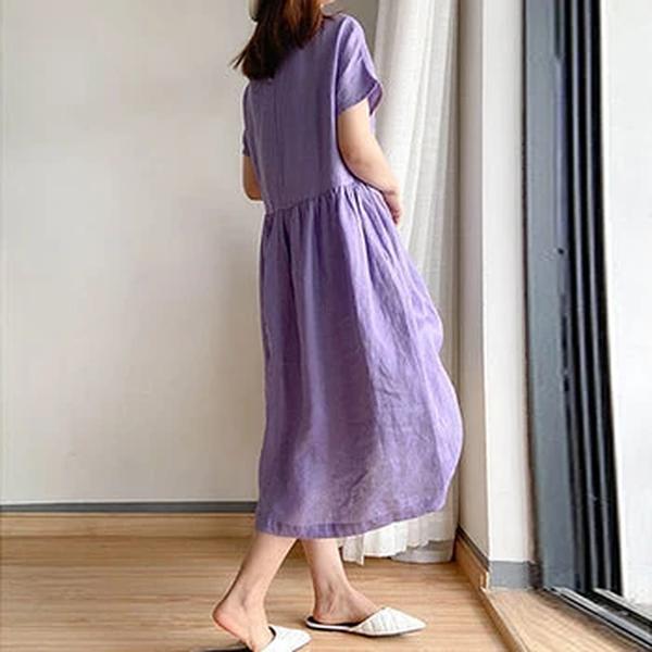 Vestido Midi reto solto de manga curta feminino, bolsos, decote em O, reto, moda casual, férias de verão, roupas simples, vestidos de mulher, 2022