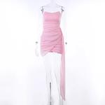 Vestido monocromático sem alças para senhoras, mini vestido com fita longa, saia curta para o verão, festa de temperamento fraternal, sexy e temperamento