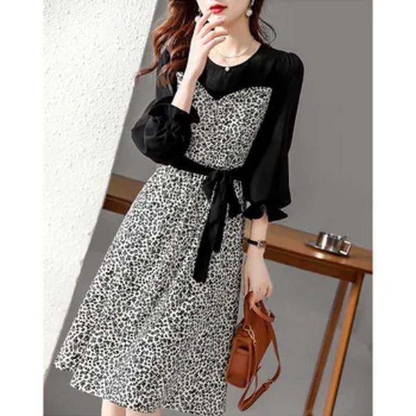 Saia solta de manga comprida feminina, vestido coreano com renda em retalhos, vestido primavera, novo, 2022