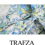 TRAFZA-Vestido Midi para Cinto Estampado com Peito Único Feminino, Vestidos Fino de Lapela, Beach Party, Chique, Elegante, Decorativo, Verão