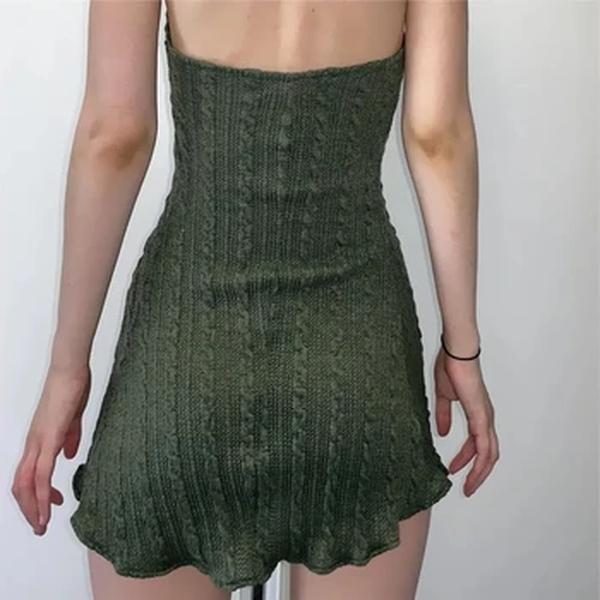 Vestido sem mangas sem encosto oco, vestido curto de malha, bandagem sexy, elegante, textura vintage, vestidos de festa