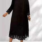 Vestido solto casual feminino, gola redonda, manga comprida, oco, cor sólida, plus size, nova moda, 1XL-5XL