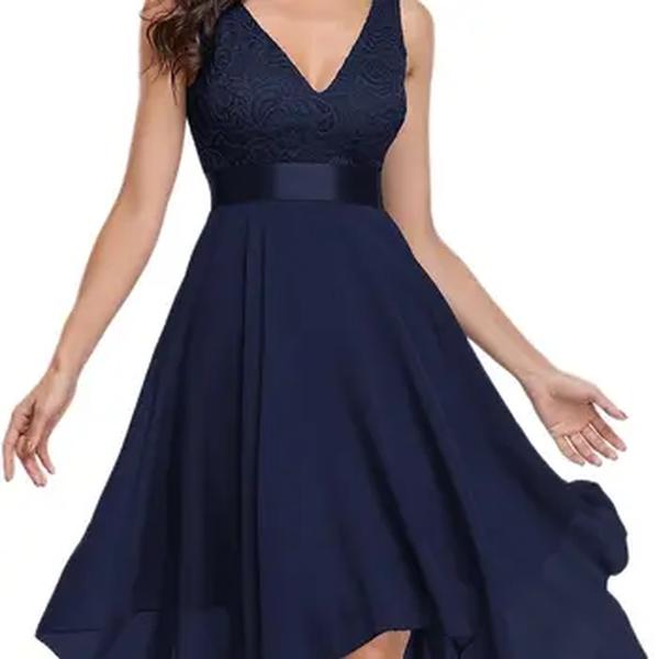 Vestido de coquetel vintage feminino com decote em V, Bainha irregular, Renda, Linha A, Casamento, Dama de honra, Festa, Baile