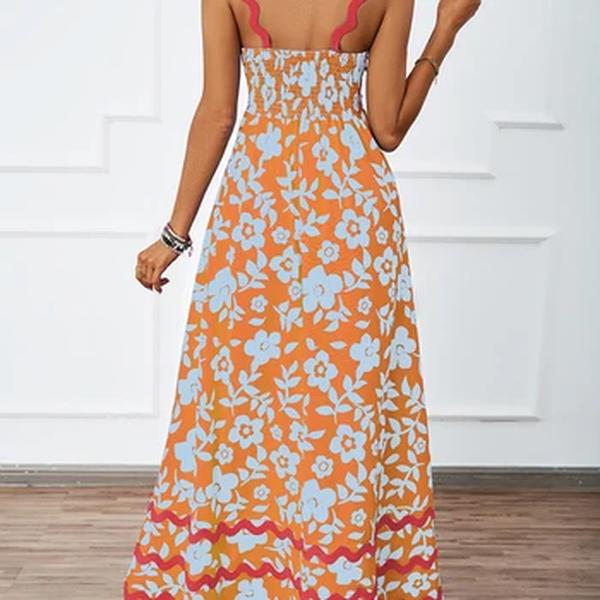 Elegante vestido de praia sem costas feminino, vestidos longos, sexy, sem mangas, rosa, floral, feriado, verão, 2024