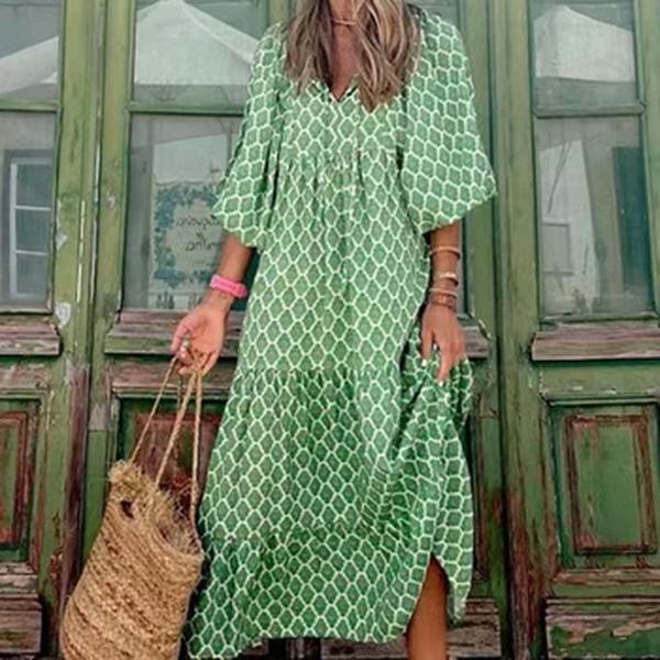 Vestido maxi floral boho feminino, manga folhada, decote V, solto, vestidos longos, com renda, casual, feriado, praia, festa feminina, verão, Y2K