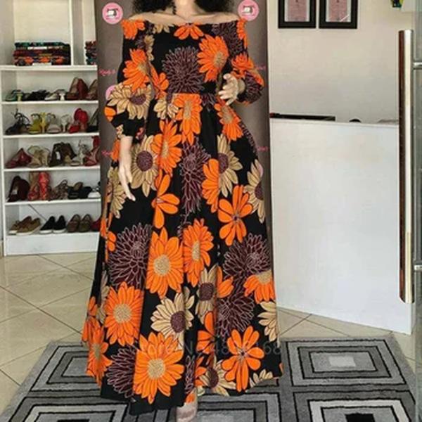 Vestido de festa estampado nacional africano para mulheres, vestido maxi casual feminino, sexy com gola de barra, manga comprida, vestido elegante solto, vintage, novo