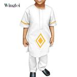 Bazin Riche Verão Roupas Africanas para Menino, Camisa Dashiki, Robe Nigeriano Ternos, Traje Tradicional, Menino Traje, Conjuntos de 2 Peças, WYT692