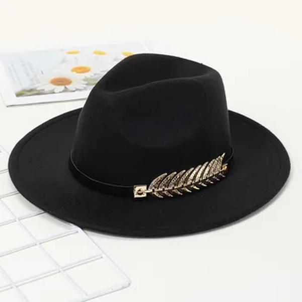 Chapéu de jazz de lã feminino, decoração de folhas, comércio exterior europeu e americano, versão coreana dos britânicos, outono e inverno