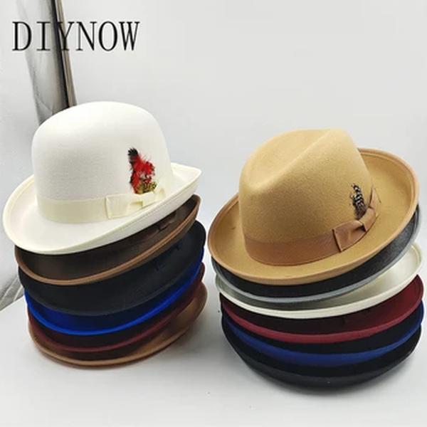 Chapéu Fedora Top Redondo, Cavalheiro, Boné Top Redondo, Acessórios para Penas Cosplay, Chapéu Bowler Derby, Forma Britânica, Alta Qualidade, Unissexo, Novo