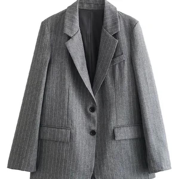 Willshela-Blazer feminino listrado de peito único com bolsos, pescoço entalhado, mangas compridas, roupas chiques de senhora, moda vintage