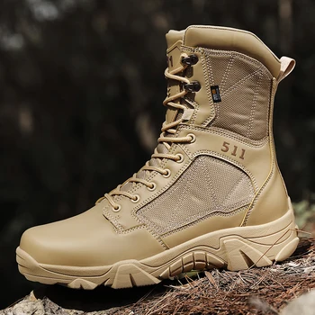 Bota de couro militar masculina, tênis tático de combate no deserto, ferramental, força especial, ao ar livre, moda, novo
