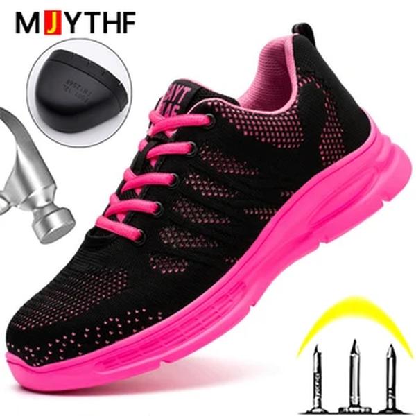 Tênis rosa de trabalho para homens e mulheres, sapatos de toe de aço anti-quebra, anti-punção, segurança, sapatos de proteção, novos, 2022