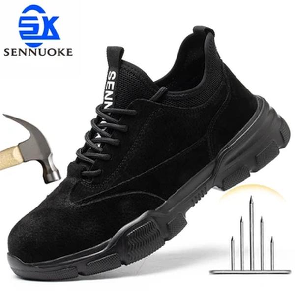 Sapatos de segurança masculinos de aço Toe, proteção leve para os pés, tênis para trabalho, frete grátis