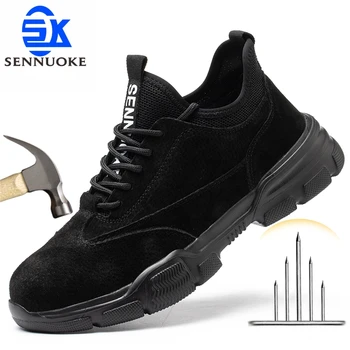 Sapatos de segurança masculinos de aço Toe, proteção leve para os pés, tênis para trabalho, frete grátis
