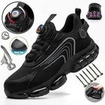 Sapatilhas de trabalho fivela rotativa, sapatos de segurança industrial, à prova de perfuração, anti-quebra, toe de aço