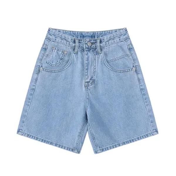 Shorts jeans de cintura alta feminino, moda feminina de rua, jeans de perna larga, botão, solto, plus size, moda feminina, verão, 2022