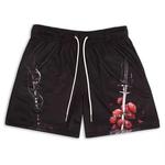 Shorts de malha respirável de secagem rápida para homens, estampa em chamas largas, academia, basquete, moda, verão, 2023