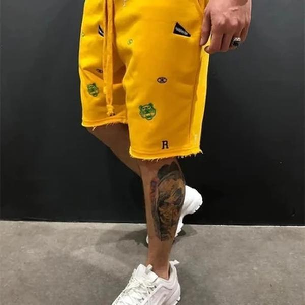 Shorts de carga bordados de algodão masculino, calções relaxados, calças curtas esportivas Bermuda, moletom, nova primavera, verão, 2022