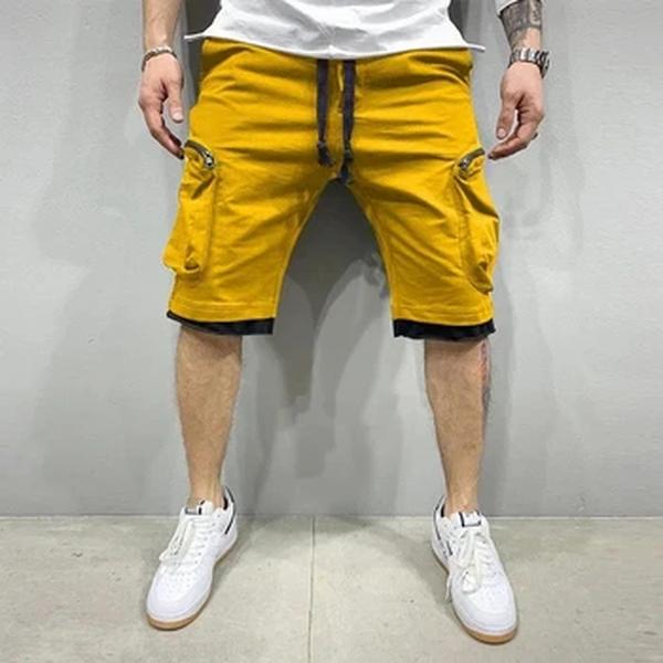 Calça de moletom solta masculina, calças curtas de corrida, streetwear esportivo de vários bolsos, novidade para verão, 2022