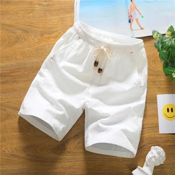Calça curta de algodão de linho com cordão masculina, fina, respirável, monocromática, branca, solta, casual, esportiva, quente, tamanho positivo, verão, 5XL