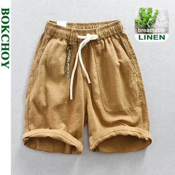 Shorts masculinos casuais de algodão e linho, calças de cor sólida New Cargo Streetwear, tamanho grande, roupas de verão, AZT125, 2022