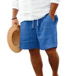 Calção de algodão e linho masculino, calça casual de praia, respirável, monocromática, novo, S-3XL, verão, 2024