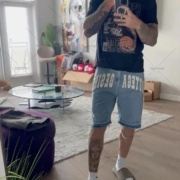 Shorts jeans retrô American Street Harajuku para homens e mulheres, carta bordada, jeans de grandes dimensões, casual solto, versátil, Y2K