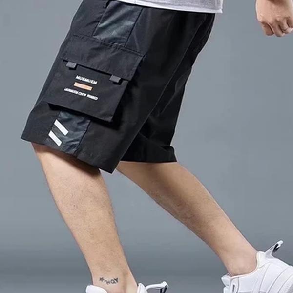 Calção casual masculino de carga, estilo fino, tubo reto solto, grande, legal, calça de verão, esportiva, roupa exterior, marca de moda