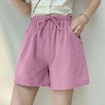 Shorts casuais de linho para mulheres, shorts de ginástica, calças curtas de algodão, cintura alta, preto feminino